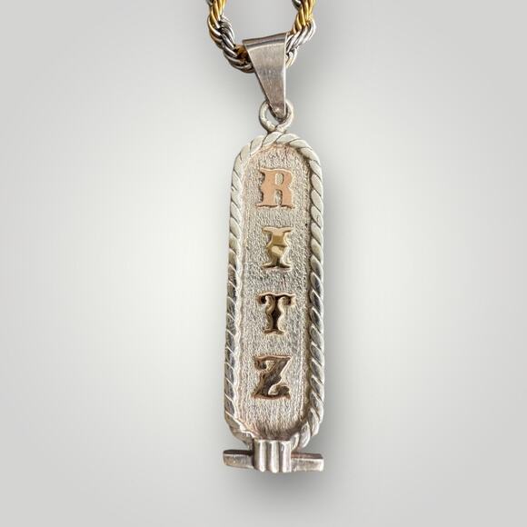 Sterling Silver 925 Egyptian Cartouche Pendant “RITZ” with Rope Chain 18 in - Picture 3 of 9